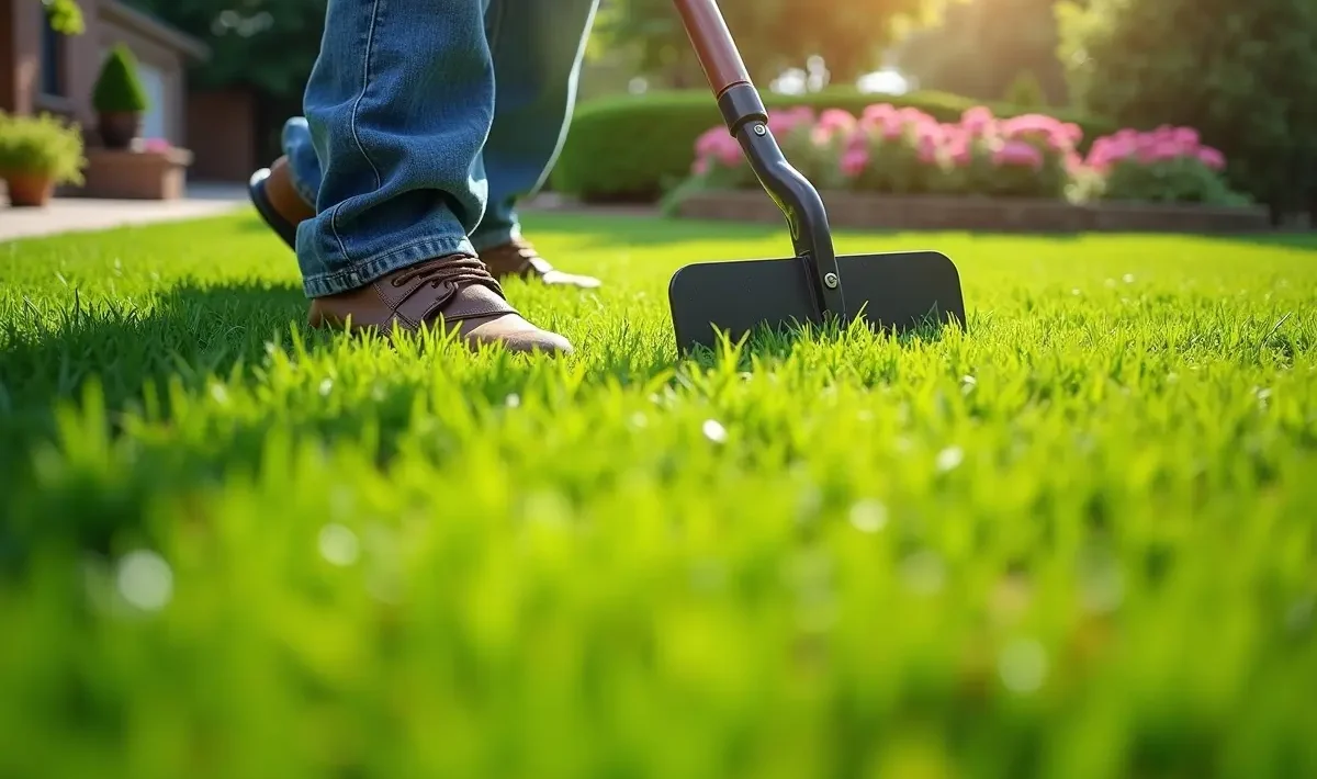 a person working on lawn